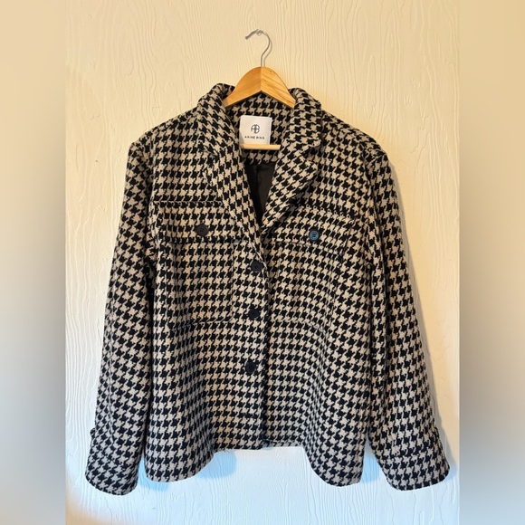 Anine Bing Flynn Houndstooth Woven Knit Collared Button Down Jacket Coat Shacket - Picture 5 of 17